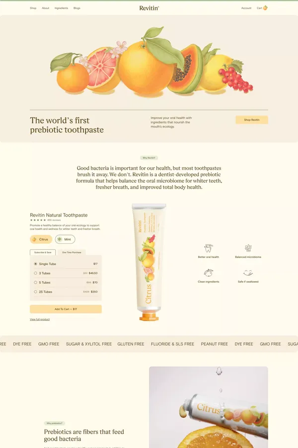 Revitin Oral Therapy & Prebiotic Toothpaste - Ecommerce design inspiration