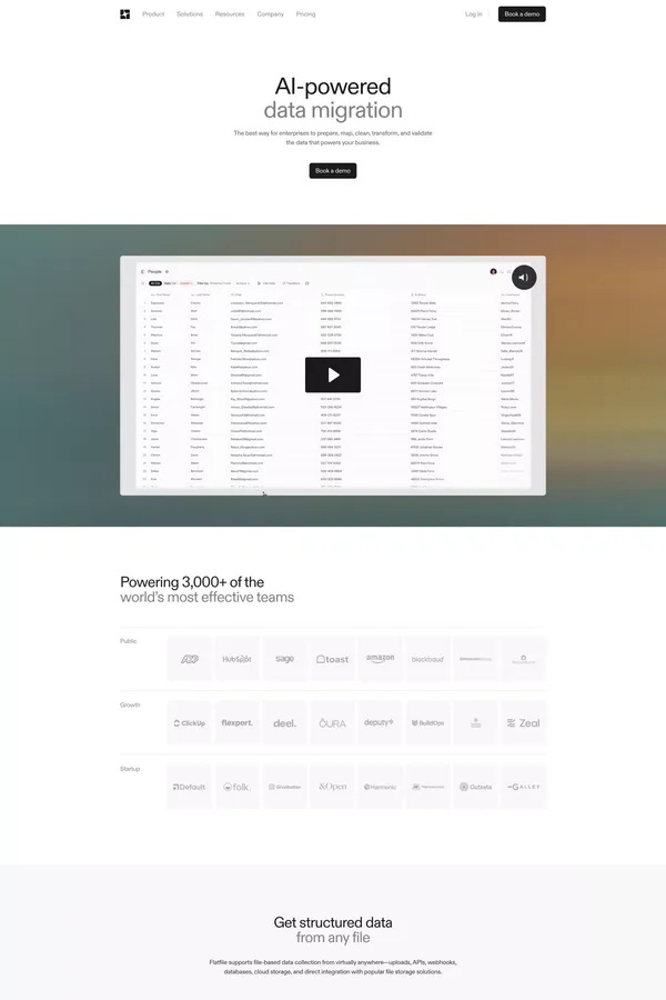 AI Data Preparation and Migration Software | Flatfile - Landing design inspiration