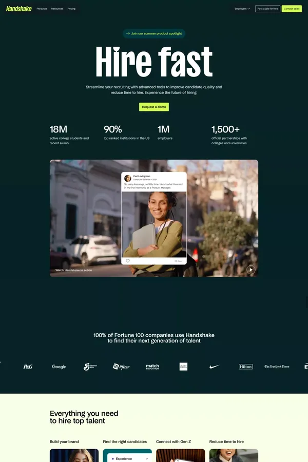 Employers | Handshake - Landing design inspiration