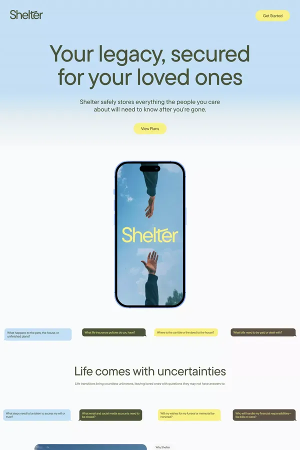 Shelter - Landing design inspiration