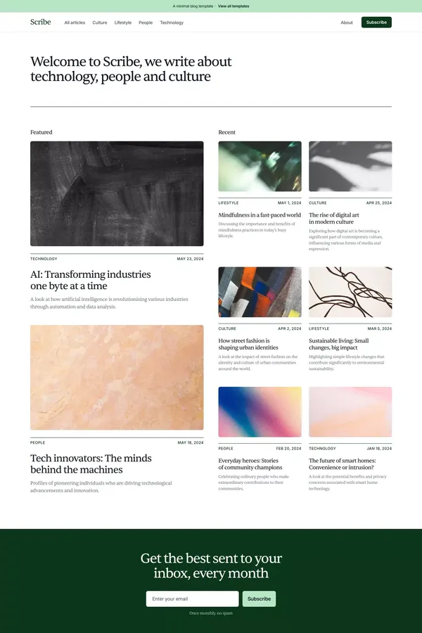 Scribe - Blog Template for Framer - Template design inspiration
