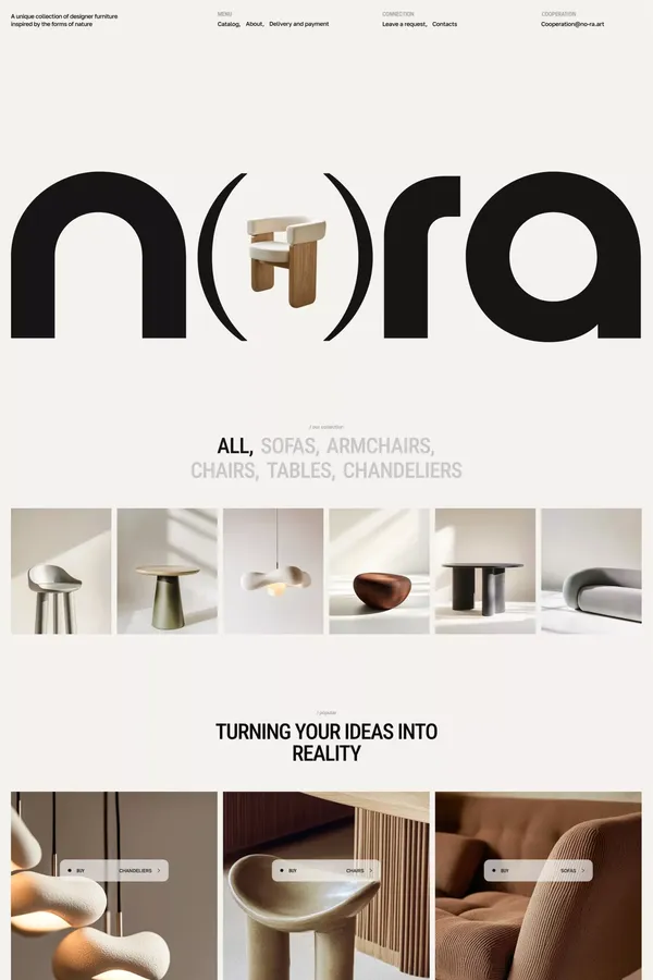 Nora – a unique collection of designer furniture - Ecommerce design inspiration