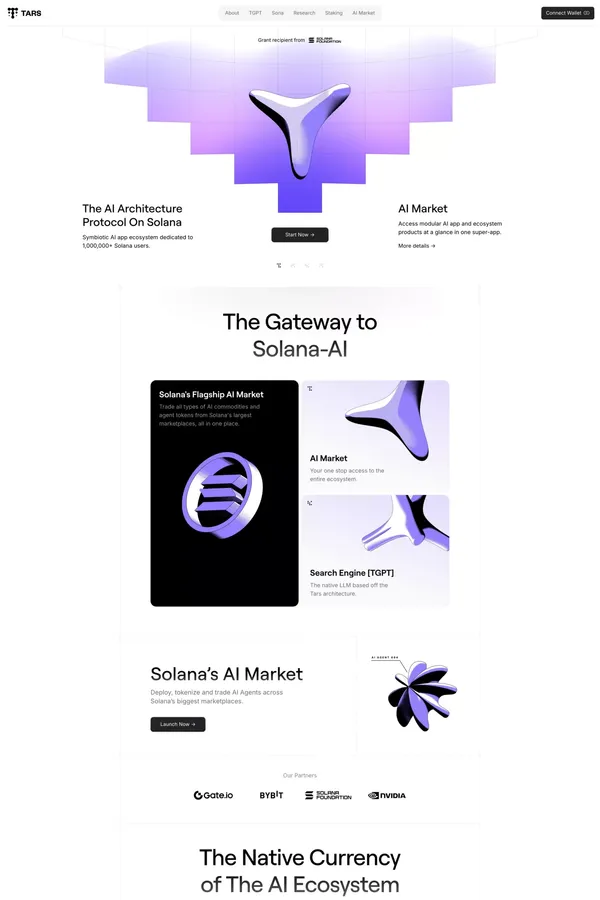 The AI Market on Solana | Tars AI - Landing design inspiration