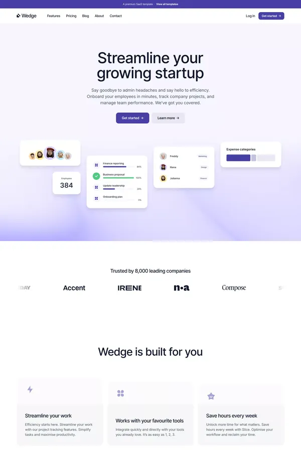 Wedge - SaaS Template for Framer - Template design inspiration