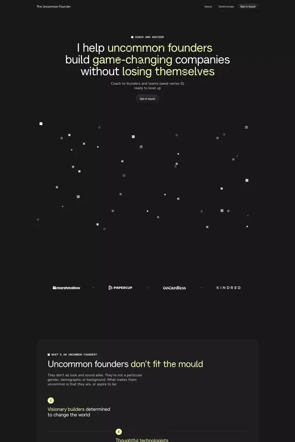 The Uncommon Founder Â· Coach and advisor - Landing design inspiration