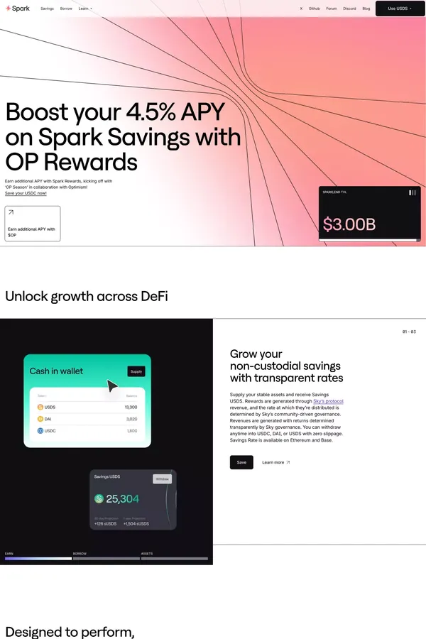 Spark: Earn on your stablecoins - Landing design inspiration