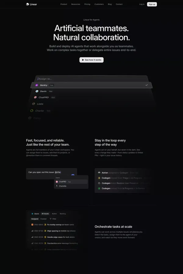 Linear for Agents - Landing design inspiration