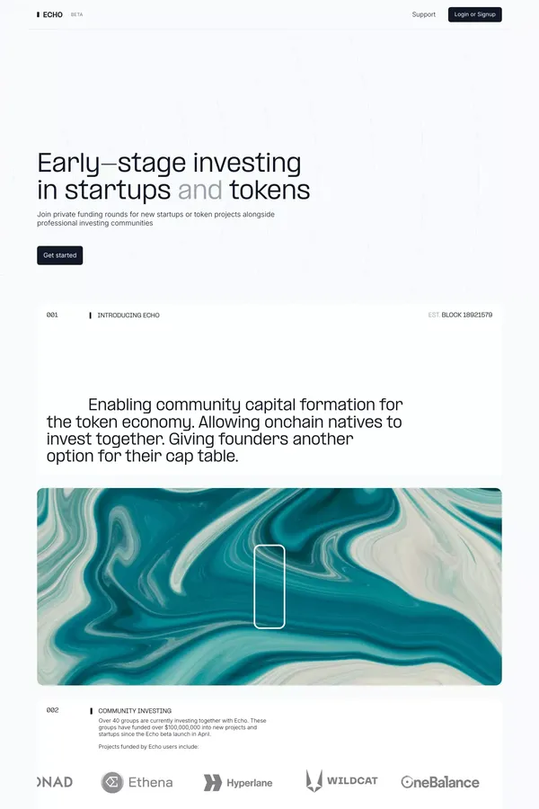 Echo.xyz — Early-stage investing in startups and tokens - Landing design inspiration