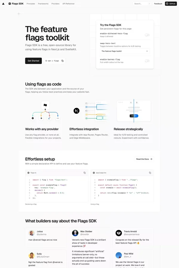 Flags SDK - Landing design inspiration