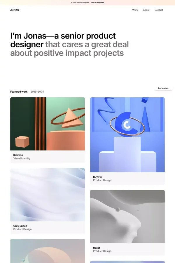 Jonas - Portfolio Template for Framer - Template design inspiration