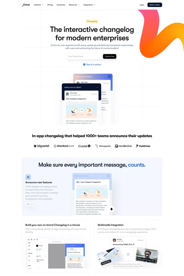 Keep Users Informed with Jimo Changelog Widget - Landing design inspiration