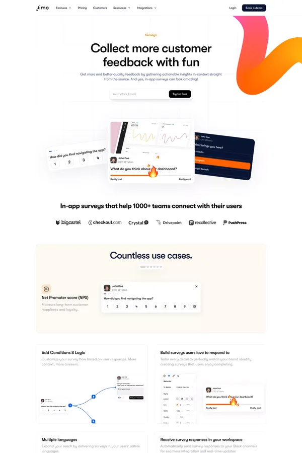 Collect Valuable Insights with Jimo Surveys & NPS Builder - Landing design inspiration