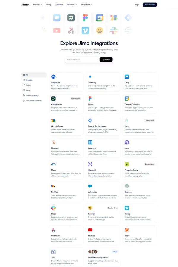 All Integrations on Jimo | Integrate your workflow - Other design inspiration