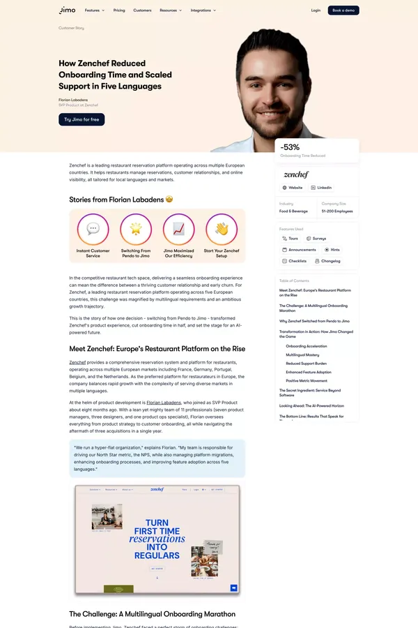 How Zenchef Reduced Onboarding Time and Scaled Support in Five Languages by -53% - Case Study design inspiration