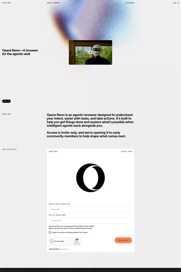 Opera Neon | Agentic AI browser | Opera - Landing design inspiration