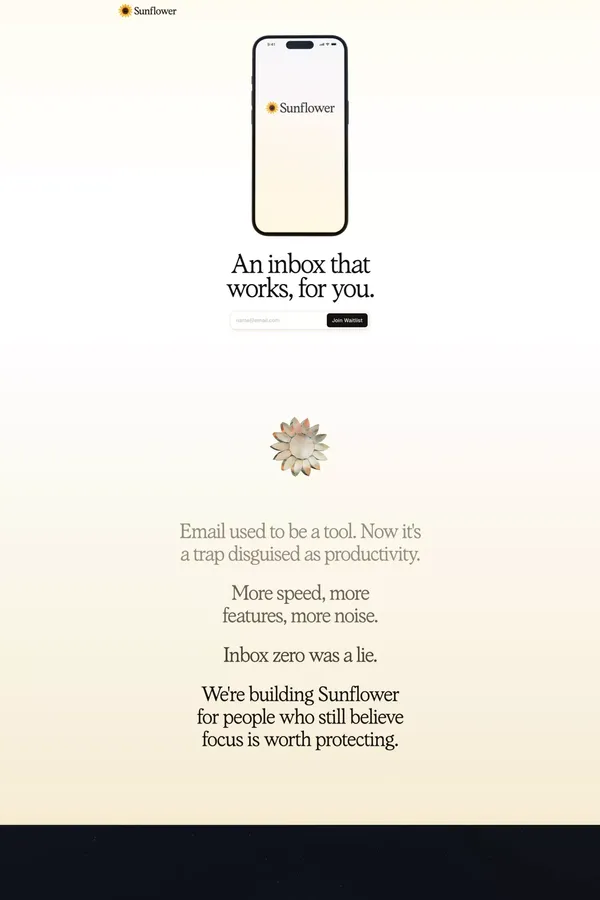 Sunflower. An inbox that works, for you. - Landing design inspiration