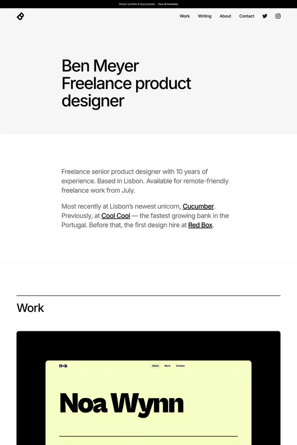 Sharp - Portfolio Template for Framer - Template design inspiration