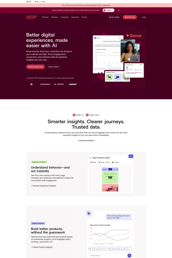 Contentsquare: all-in-one experience intelligence platform - Landing design inspiration