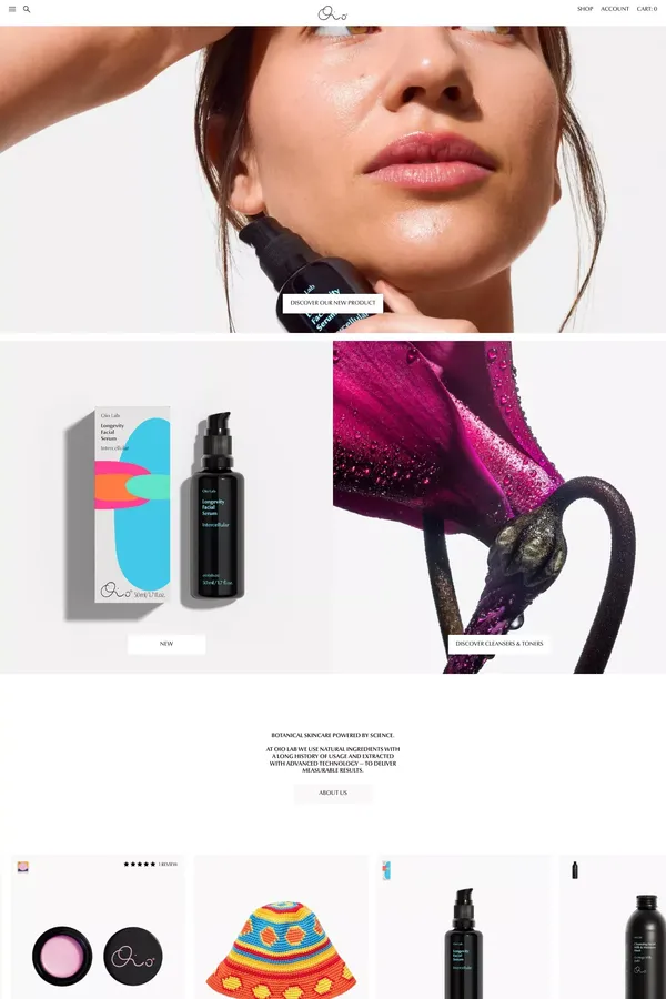 Botanical skincare powered by science – Oio Lab - Ecommerce design inspiration