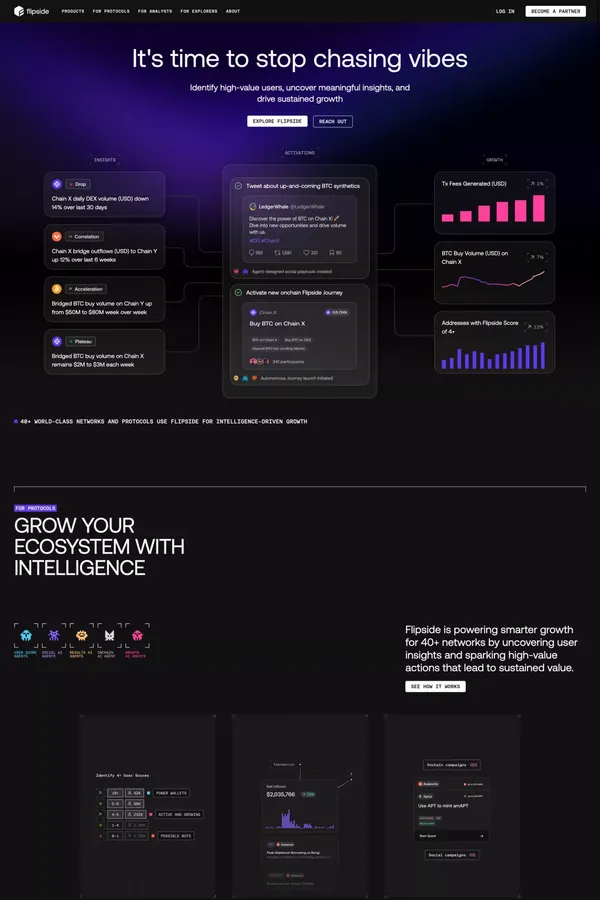 Flipside | The Platform for Intelligent Blockchain Growth - Landing design inspiration
