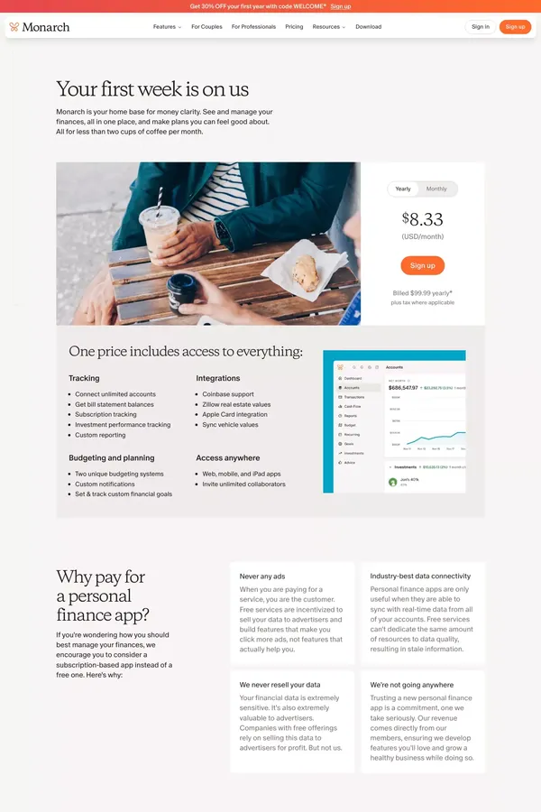 Pricing | Monarch Money - Pricing design inspiration