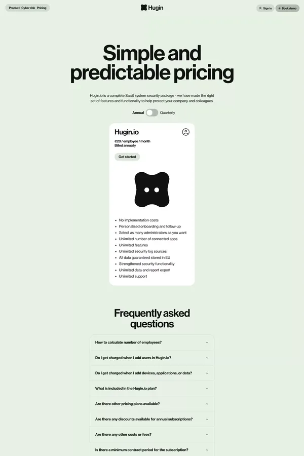 Simple and predictable pricing – Hugin - Pricing design inspiration
