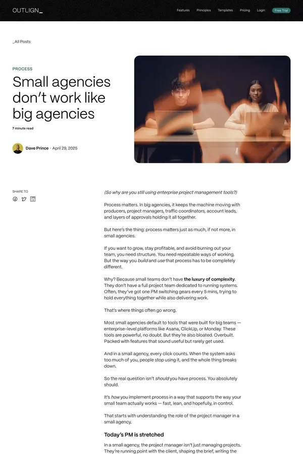 Why Small Agencies Need a Different Kind of Project Management | Outlign - Blog Post design inspiration