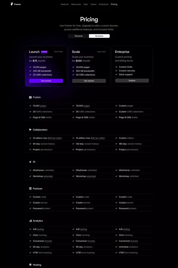 Framer: Business Pricing - Pricing design inspiration