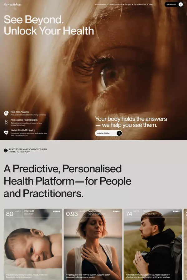MyHealthPrac — Predictive, Personalised Health Powered by Functional Medicine - Landing design inspiration