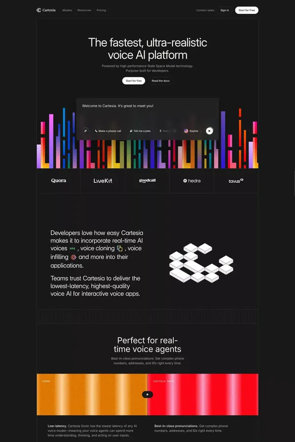 Cartesia - The fastest, ultra-realistic voice AI platform. - Landing design inspiration