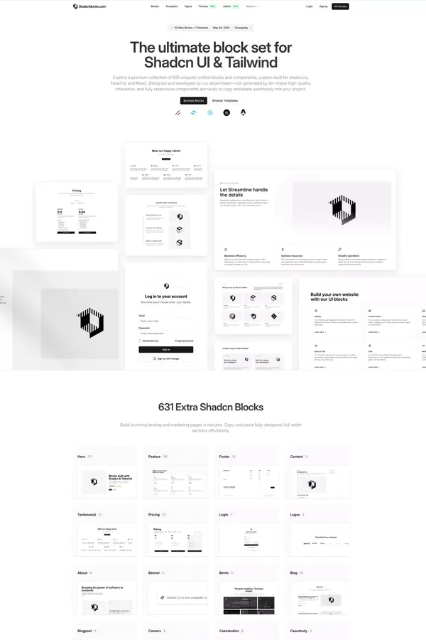 Shadcnblocks shadcn/ui blocks & components - Product page design inspiration