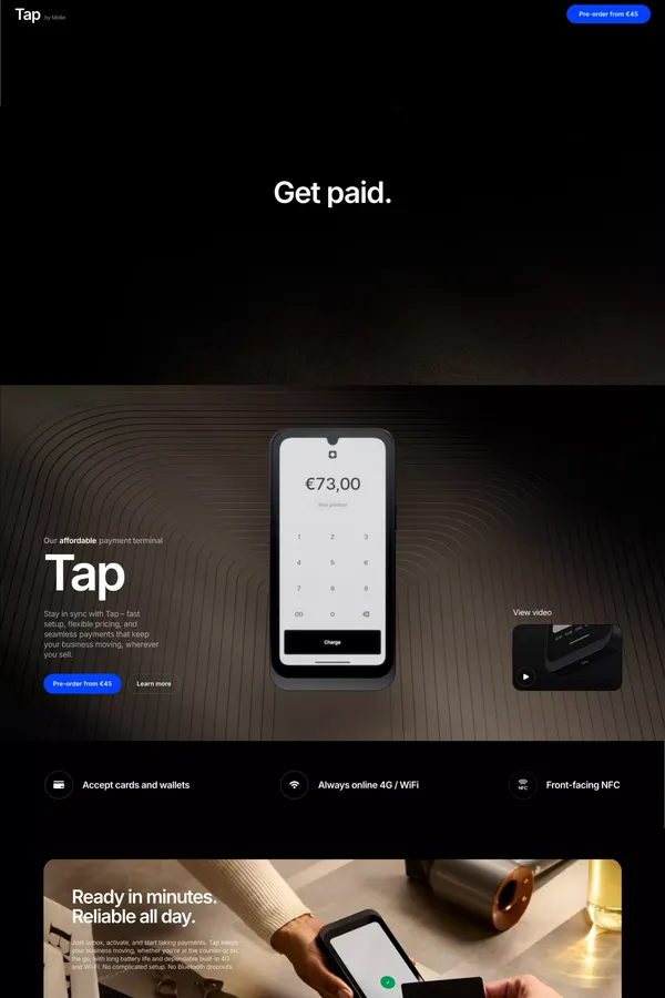 Tap - Fast, smart and affordable terminal by Mollie - Landing design inspiration