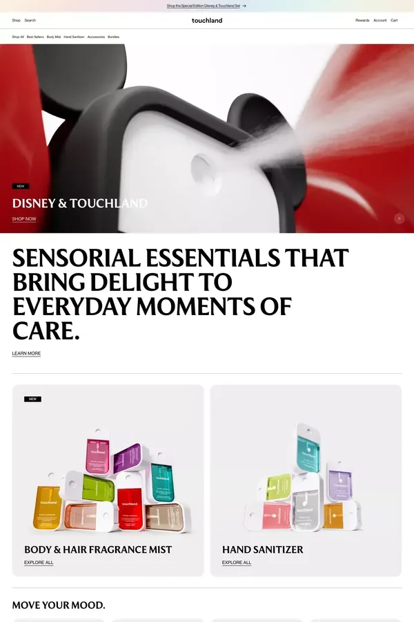 Move your mood: sensorial on-the-go essentials – Touchland - Ecommerce design inspiration