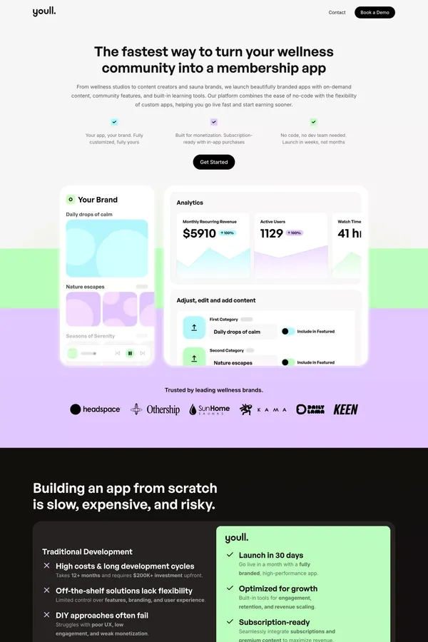 Youll — Turn your wellness community into a membership app - Landing design inspiration