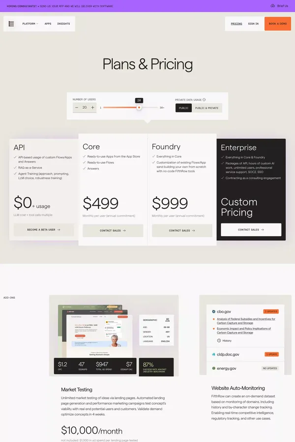 Plans & Pricing | FifthRow – Consulting as Software - Pricing design inspiration