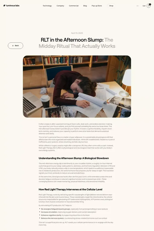 RLT in the Afternoon Slump: The Midday Ritual That Actually Works - Blog Post design inspiration