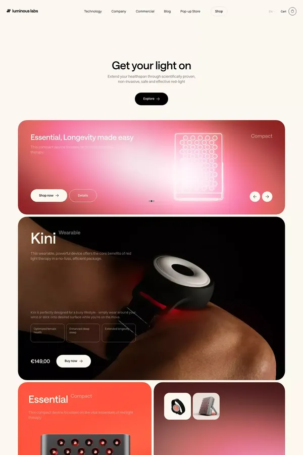Luminous Labs | Shop page - Product listing design inspiration