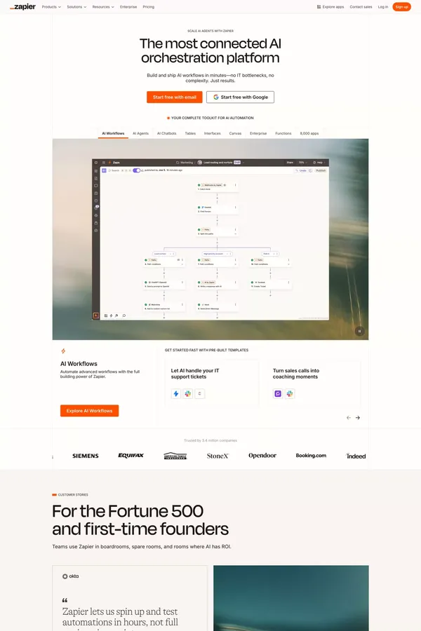 Zapier: Automate AI Workflows, Agents, and Apps - Landing design inspiration