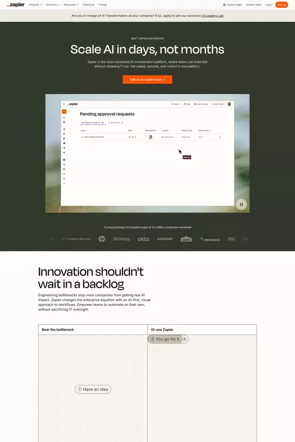 Zapier Enterprise | Scale AI Workflows Fast and Securely - Landing design inspiration