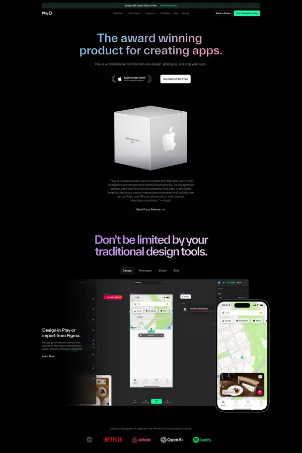Play - Design and ship mobile apps with the power of iOS & SwiftUI - Landing design inspiration
