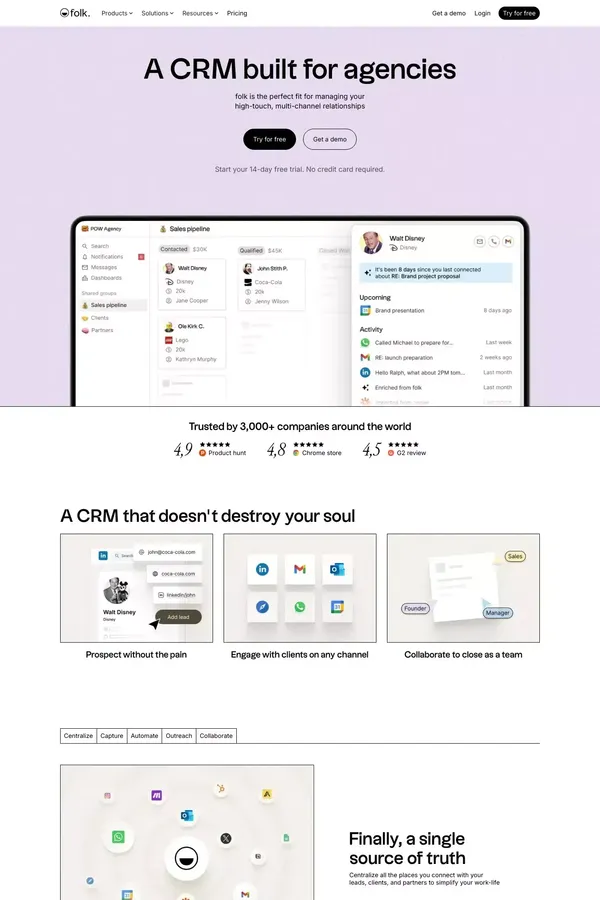 folk — CRM for Agencies - Landing design inspiration