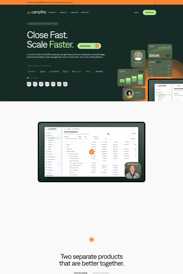 Campfire | The modern approach to accounting. - Landing design inspiration