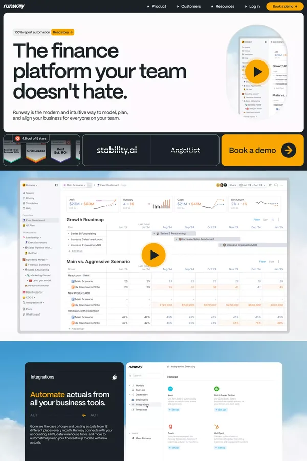 Runway / The finance platform your team doesn't hate. - Landing design inspiration