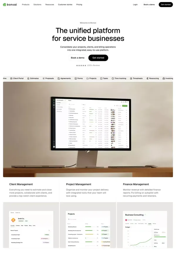 Bonsai - Business management software - Landing design inspiration