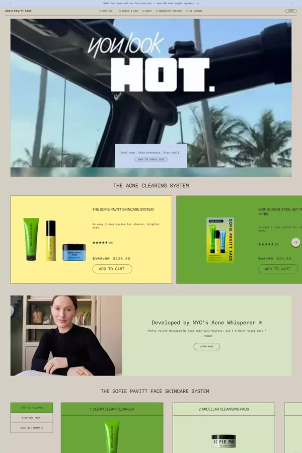 Sofie Pavitt Face: Skincare Products for Acne Prone Skin - Ecommerce design inspiration