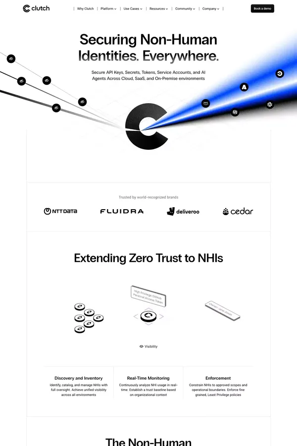 NHI Security with Clutch: Secure All Non-Human Identities - Landing design inspiration