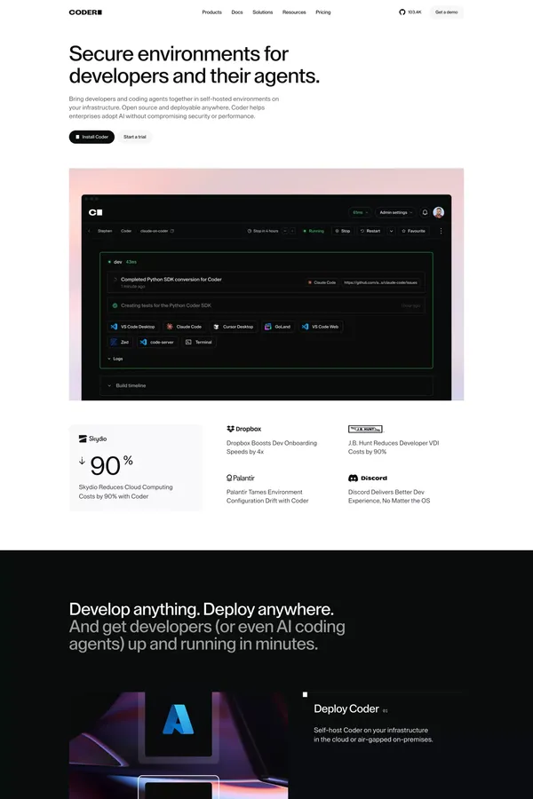 Coder | Cloud Development Environment: Remote & Self Hosted