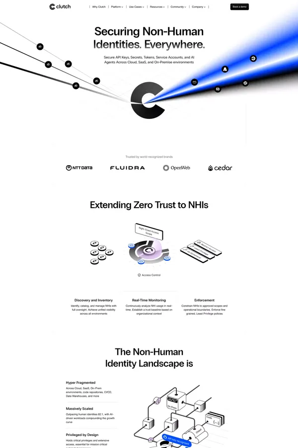 NHI Security with Clutch: Secure All Non-Human Identities - Landing design inspiration