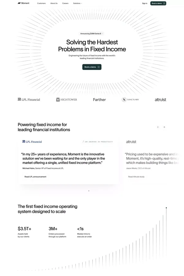 Moment | Fixed Income Trading and Data for Wealth Platforms - Landing design inspiration