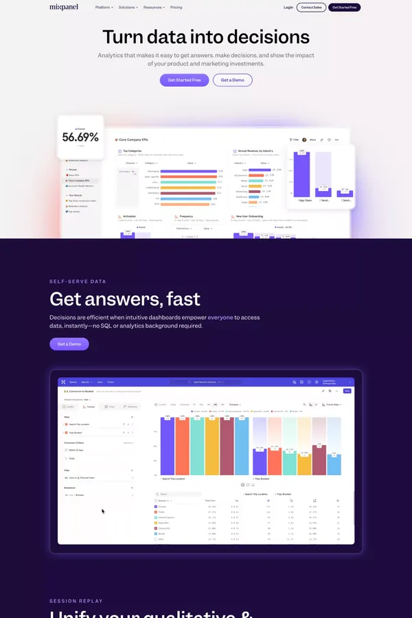 Mixpanel - Digital Analytics Platform - Landing design inspiration